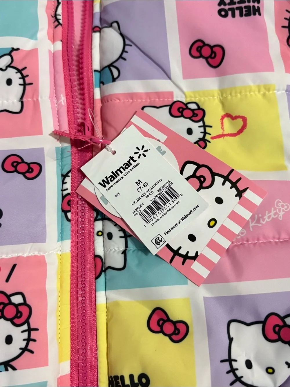 Hello Kitty Reversible Puffer Jacket NEW 6/6X 7/8 Hooded Coat Kids Full Zip
